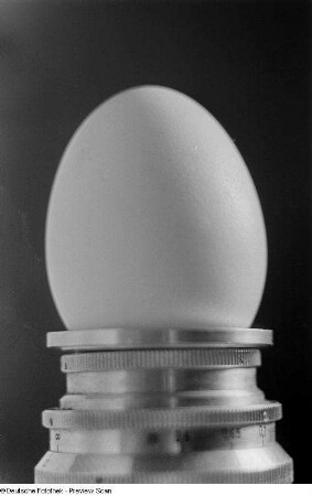 Ein Ei mit einem Objektiv als Eierbecher