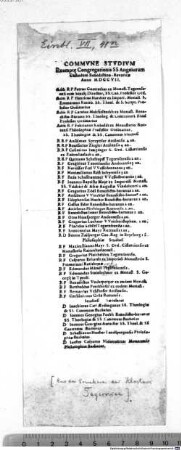 COMMUNE STUDIUM Exempte Congregationis SS Angelorum Castodum Benedictino-Bavaricae Anno MDCCVII.