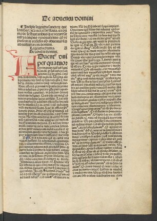 Incipit legenda sanctorum que lombardica nominatur hystoria. Et primo de festivitatibus que occurrunt infra tempus renovationis ... ab adventu usque ad nativitatem domini.