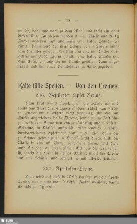 Kalte süße Speisen. - Von den Cremes
