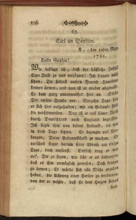 65. Carl an Sophien. K .. den 12ten May 1761.