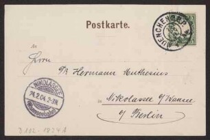 Schreiben an Hermann Muthesius (Postkarte)