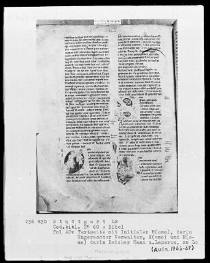 Bibel — Textseite mit zwei historisierten Initialen, Folio 40verso