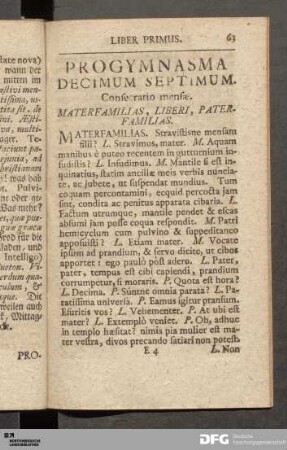 Progymnasma Decimum Septimum. Consecratio mensæ.