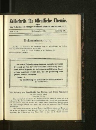 Heft XVII. 15. September 1914. Jahrgang XX.