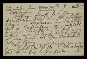 Nr. 27 Postkarte von Max Lehmann an Edward Schröder. Göttingen, 18.9.1911