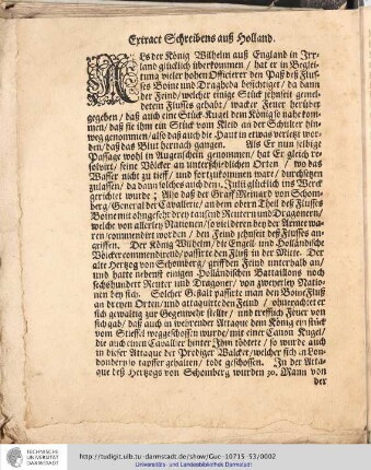 Extract Schreibens ausz Holland