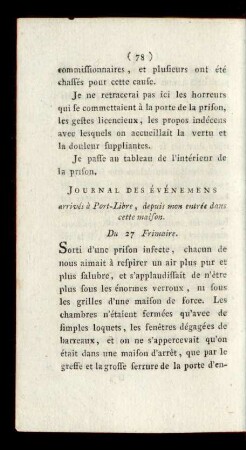 Journal Des Èvénemens arrivés à Port - Libre, depuis mon entrée dan cette maison