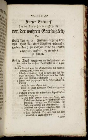 Kurzer Entwurf der vorhergehenden Schrift von der wahren Gottseligkeit.