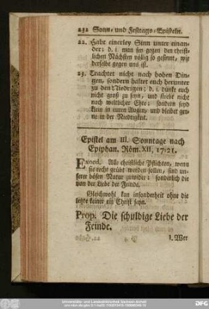 Epistel am III. Sonntage nach Epiphan. Röm. XII, 17 - 21.