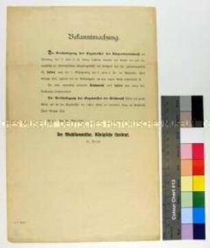 Bekanntmachung zur Verkündigung des Wahlergebnisses der Wahlen zum Preußischen Abgeordetenhaus