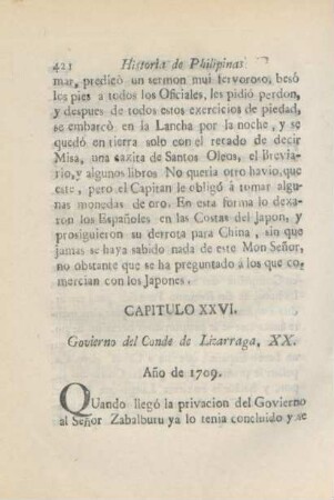 Capitulo XXVI. Govierno del Conde de Lizarraga. XX.
