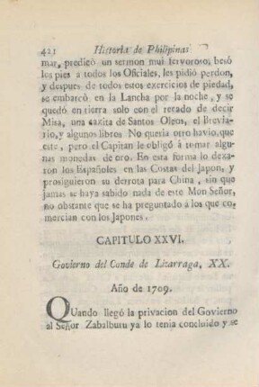 Capitulo XXVI. Govierno del Conde de Lizarraga. XX.