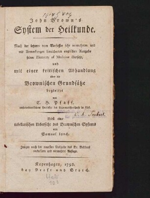John Brown's System der Heilkunde
