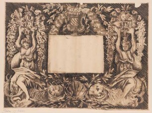 Rahmen mit floralen Motiven und weiblichen Figuren