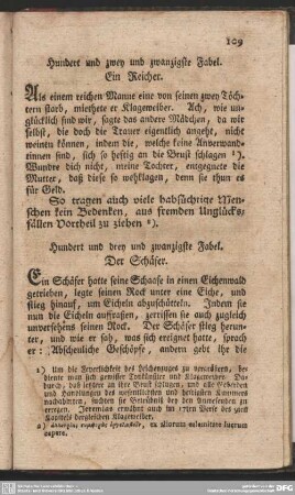 Hundert und zwey und zwanzigste Fabel. Ein Reicher