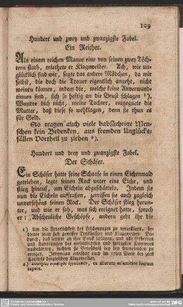 Hundert und zwey und zwanzigste Fabel. Ein Reicher