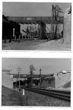 Eisenbahnunterführung Mannheim-Blumenau in km 560,876 Riedbahn. Gebaut 1939/40. Gesprengt im April 1945. Wiederaufbau der Fahrbahn Viernheim - Saarbrücken 1951, der Fahrbahn Saarbrücken - Viernhem 1960.