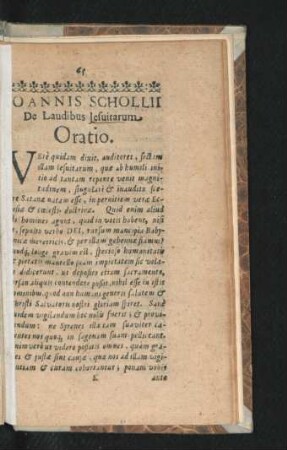 Ioannis Schollii De Laudibus Jesuitarum Oratio.