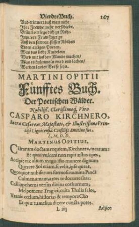 Martini Opitii Fünfftes Buch. Der Poetischen Wälder.