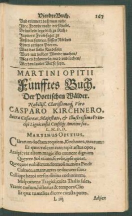 Martini Opitii Fünfftes Buch. Der Poetischen Wälder.