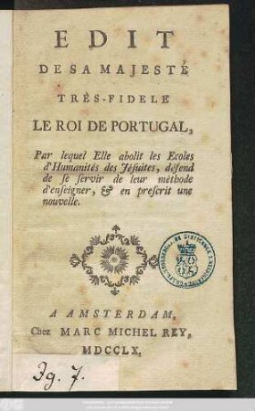 Edit De Sa Majesté Très-Fidele Le Roi De Portugal
