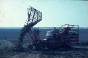 Fotografie: Erntetechnik, Zuckerrübenvollernter, Geräteträger, Blattbergung, Be- und Entladen
