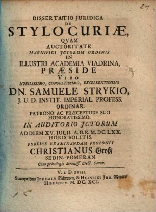 Dissertatio Iuridica De Stylo Curiae