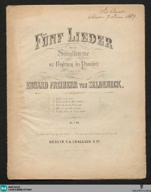 Fünf Lieder für eine Singstimme mit Begleitung des Pianoforte
