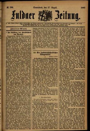 Ausgabe vom Samstag, den 27. August 1887.