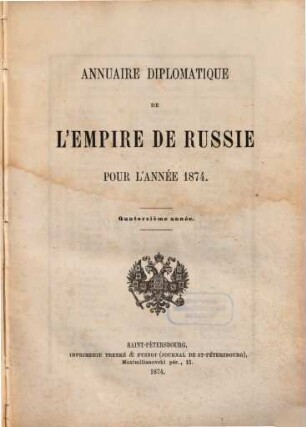Annuaire diplomatique de l'Empire de Russie. 14, 14. 1874