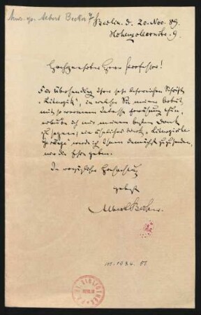Brief an M. Michaelis : 20.11.1889