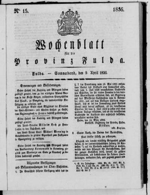 Nr. 15, Ausgabe vom 9. April 1836