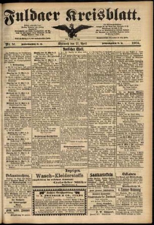 Zweite Ausgabe vom Mittwoch, den 27. April 1904.