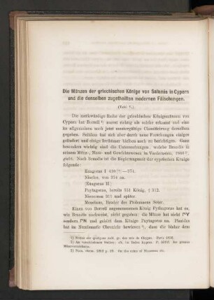 Die Münzen der griechischen Könige von Salamis in Cypern und die denselben zugetheilten modernen Fälschungen