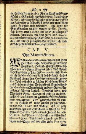 Cap. V. Von Manufacturen.