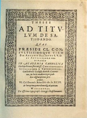 Theses Ad Titvlvm de Satisdando