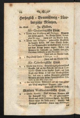 112-128, Hertzoglich-Braunschweig-Lüneburgische Müntzen.