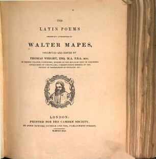 The Latin poems commonly atributed to Walter Mapes