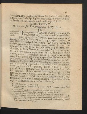 Exercitatio V. De aeterna filii Dei generatione ad Pf. II. 7.