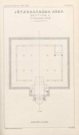 Plate II. Jétawanáráma Area. Section I. Vihare No 9. Plan
