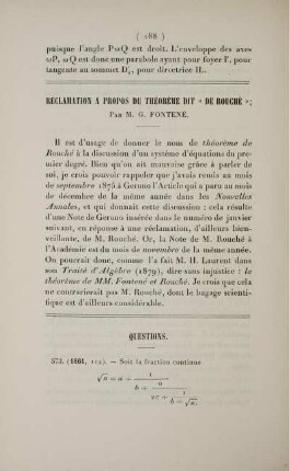 Réclamation à propos du thèorème dit « de Rouché ».