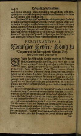 Ferdinandus I. Römischer Keyser, König zu Ungern, und der siebenzehende König in Behmen, Ertzhertzog zu Osterreich, etc.