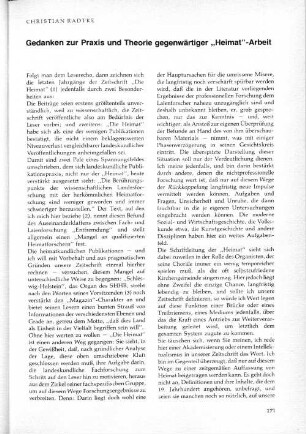 Gedanken zur Praxis und Theorie gegenwärtiger „Heimat“-Arbeit.