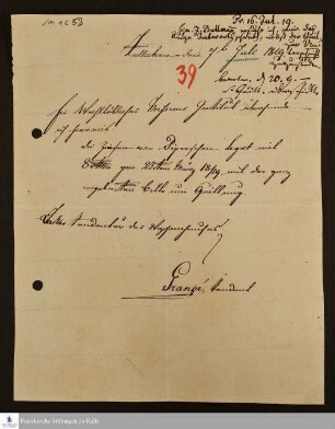 Brief von Henri Frédéric Grangé an Georg Christian Knapp.