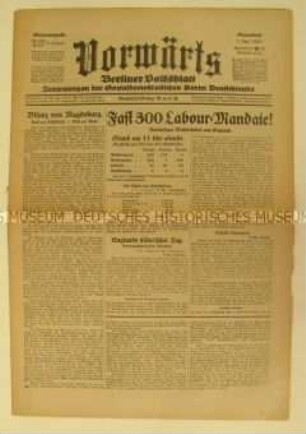 Zentralorgan der SPD "Vorwärts" zum Wahlsieg der britischen Labour-Party