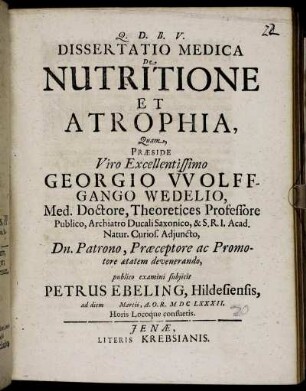 Dissertatio Medica De Nutritione Et Atrophia