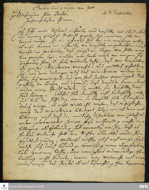 Brief von August Hermann Francke an Christian Thomasius.