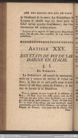 Article XXV. Des Etats Du Roi De Sardaigne En Italie