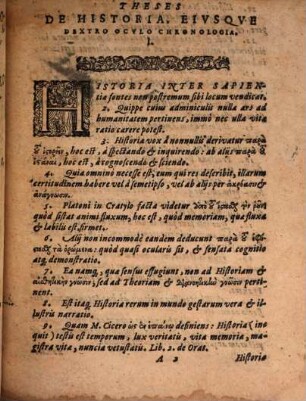 Theses de historia eiusque dextro oculo, chronologia